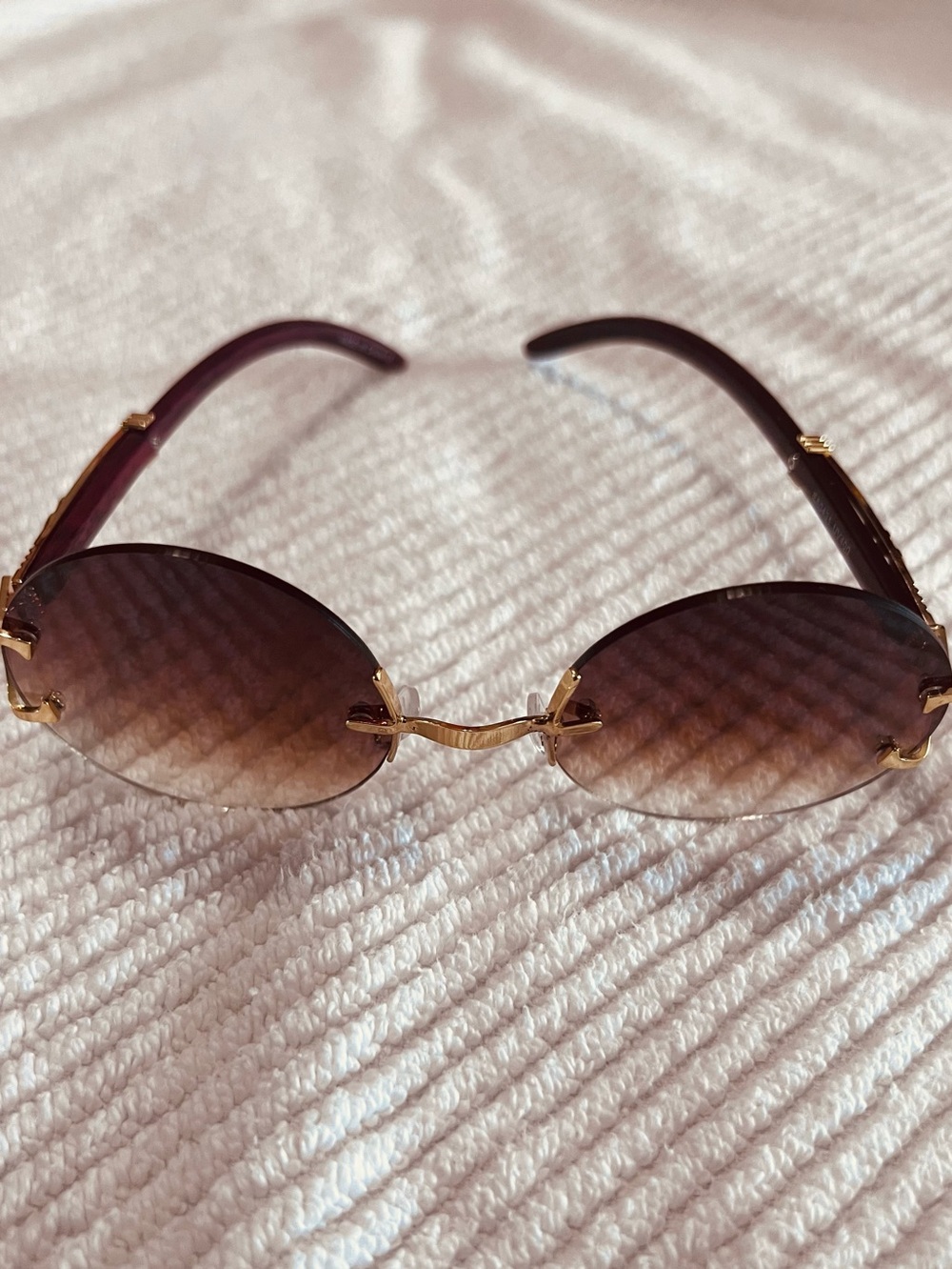Rimless Round Sunglasses in Brown Gradient with Gold Accents